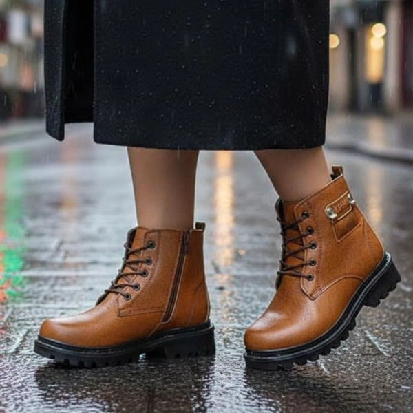 نیم بوت زنانه چرمی کاترپیلار چلیپا